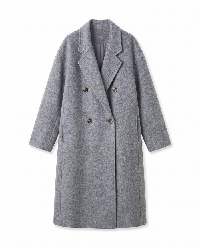 Double-breasted long wool coat – Grey – product front