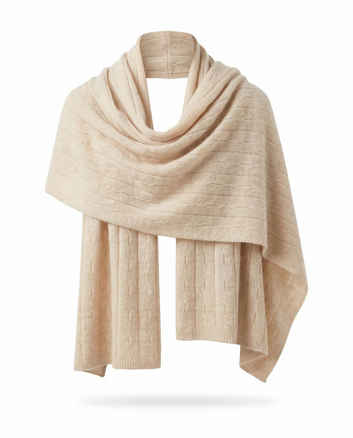 Cashmere cable knit wrap scarf – Cream – product front