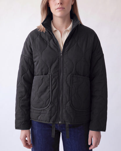 Quilted jacket with stand collar – Black – detail