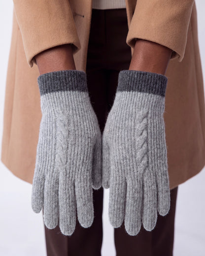 Cashmere cable knit ribbed gloves – Light Grey – detail