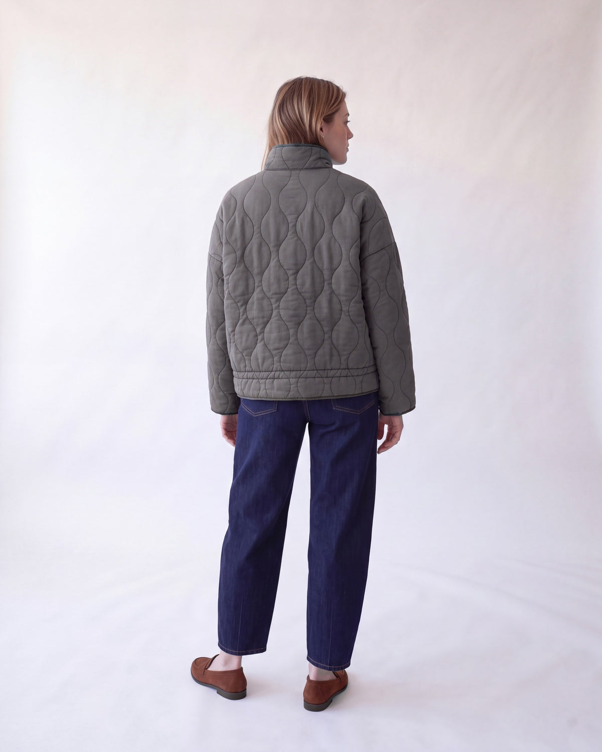 Quilted jacket with stand collar – Grey – full body back
