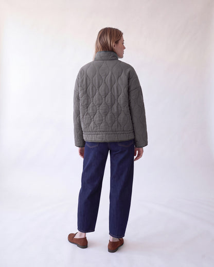 Quilted jacket with stand collar – Grey – full body back