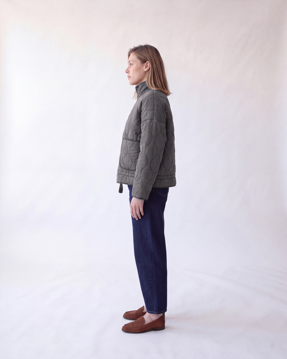 Quilted jacket with stand collar – Grey – full body side