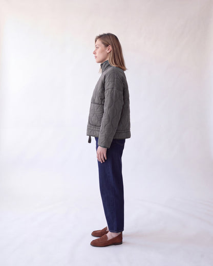 Quilted jacket with stand collar – Grey – full body side