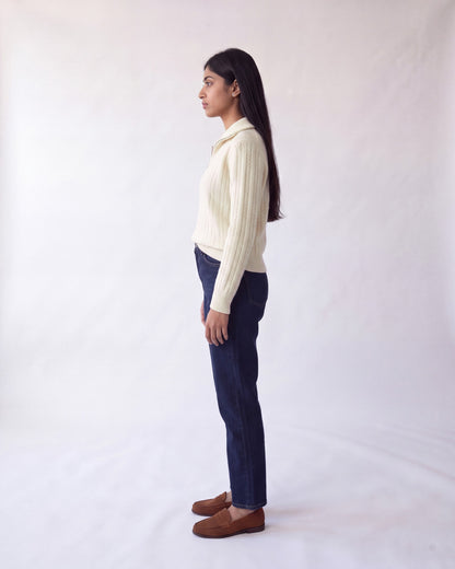 Cable knit jumper with half zip – Cream – full body side