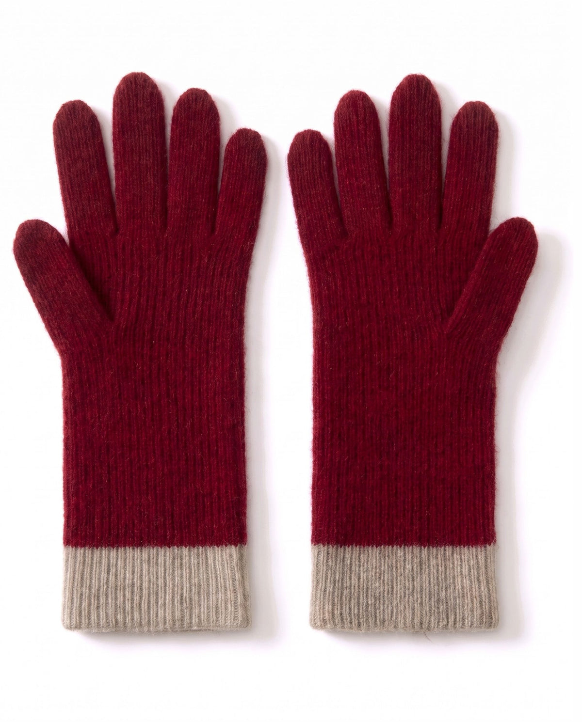 Cashmere cable knit ribbed gloves – Red – product back