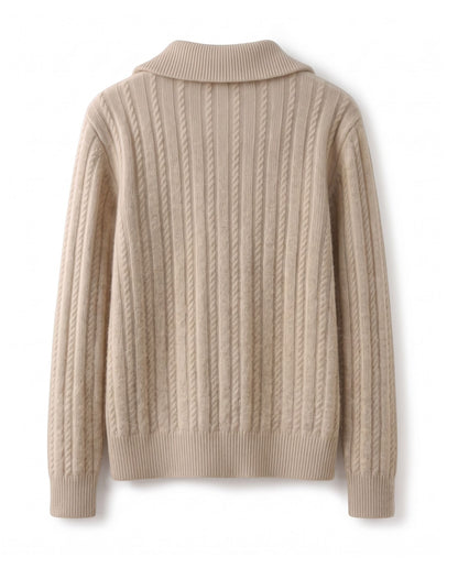 Cable knit jumper with half zip – Beige – product back
