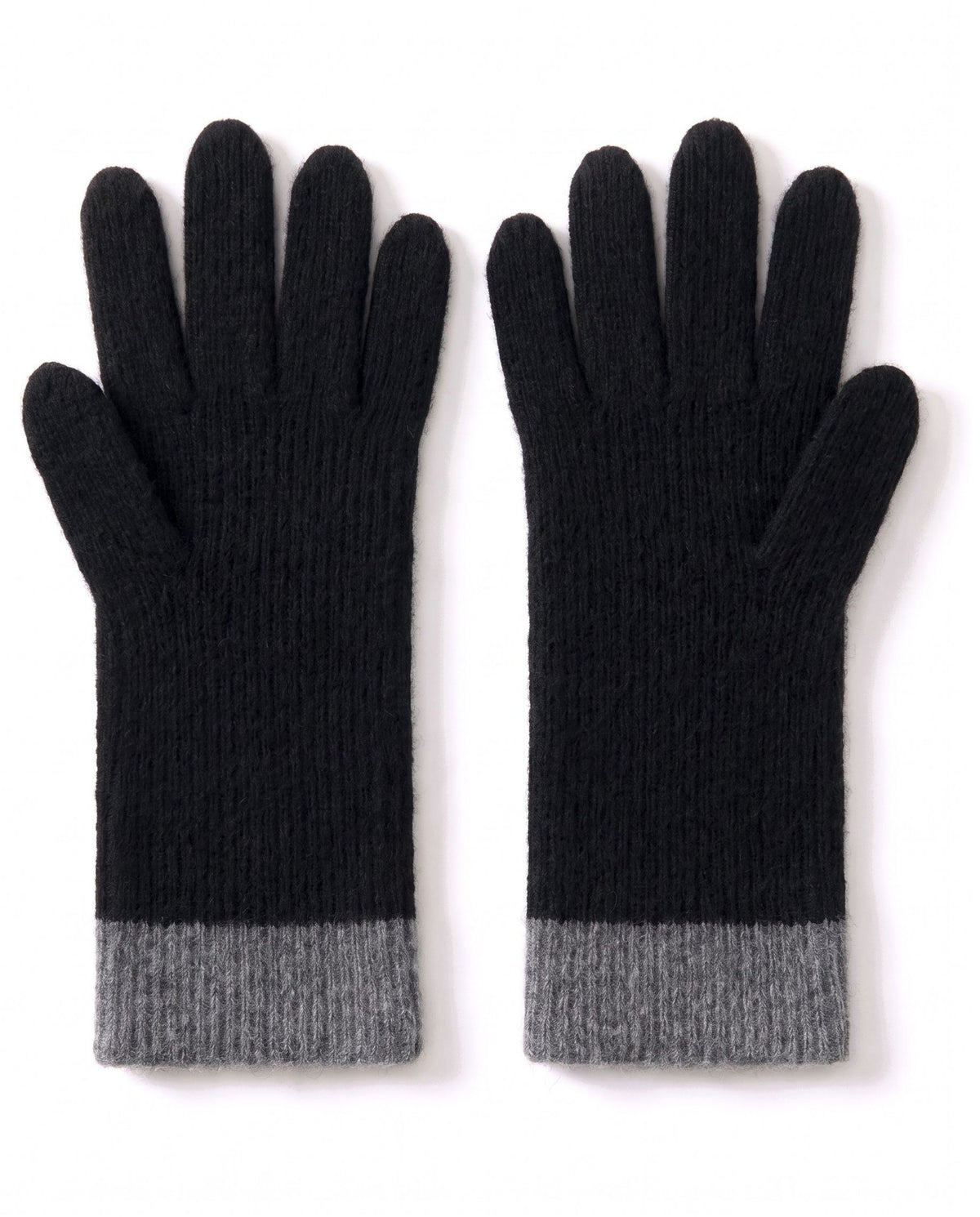Cashmere cable knit ribbed gloves – Black – product back