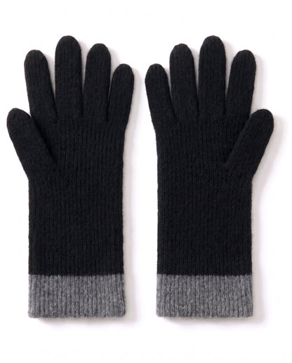 Cashmere cable knit ribbed gloves – Black – product back