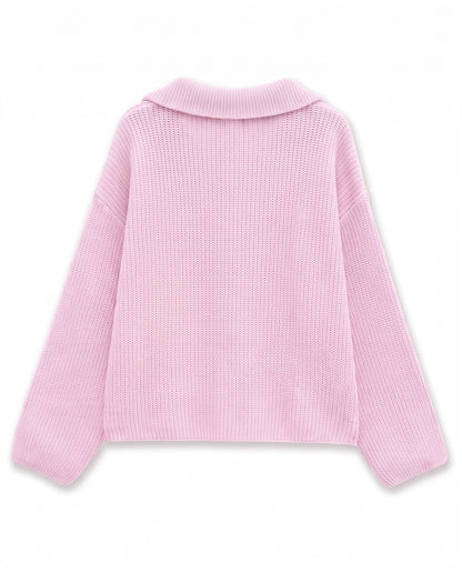 Chunky rib zip-through cardigan – Pink – product back