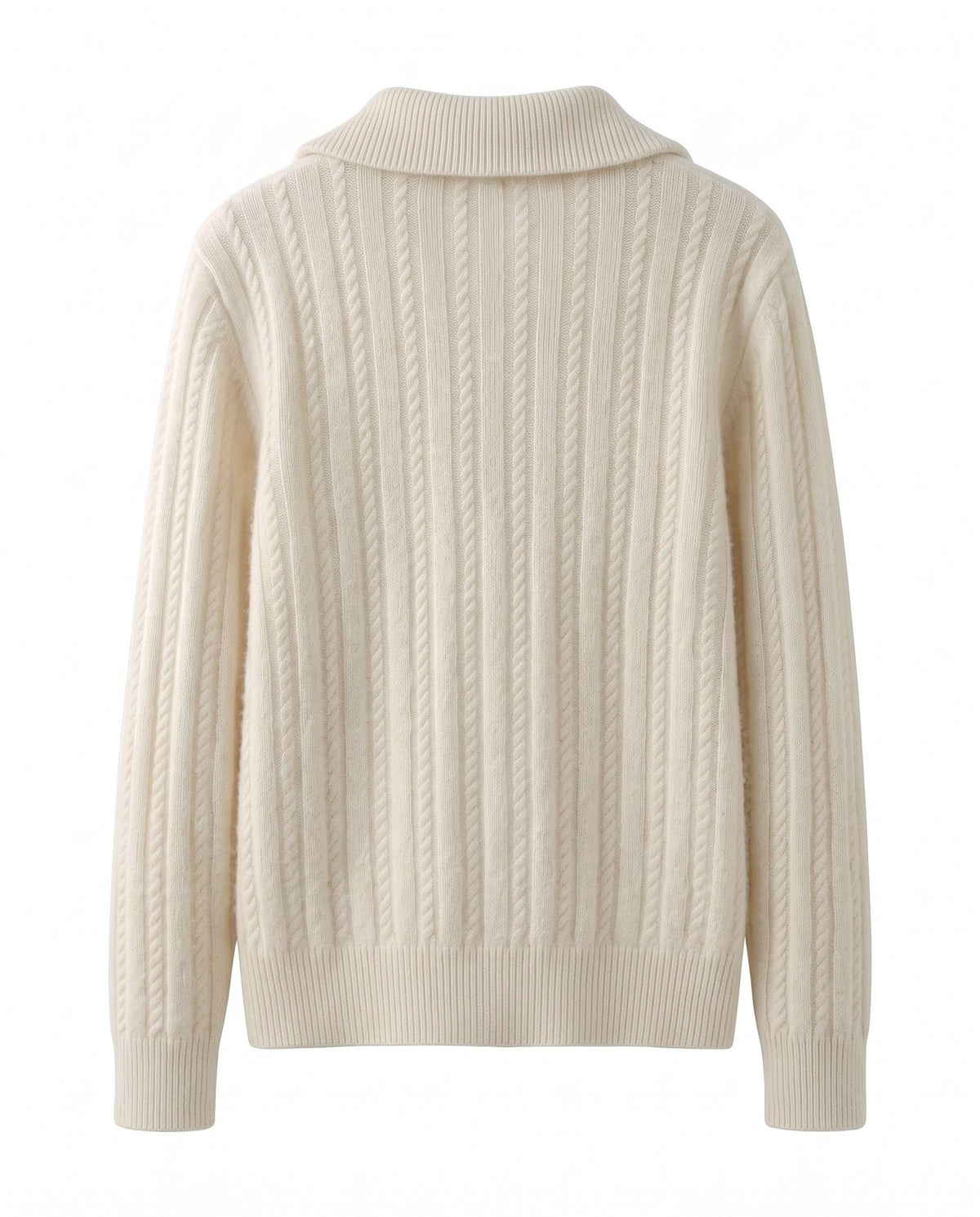 Cable knit jumper with half zip – Cream – product back