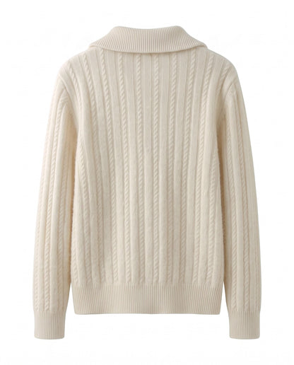 Cable knit jumper with half zip – Cream – product back