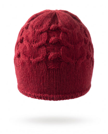 Beanie hat in cable knit cashmere blend – Red – product back