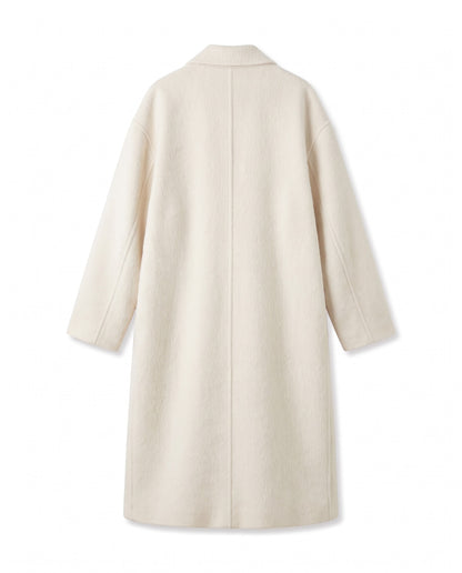 Double-breasted long wool coat – Cream – product back