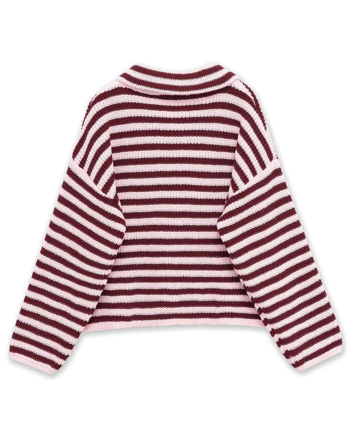 Chunky rib zip-through cardigan – Burgundy Stripe – product back