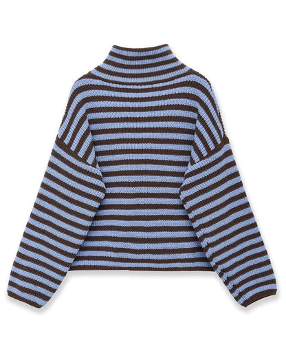 Chunky rib zip-through cardigan – Blue Stripe – product back