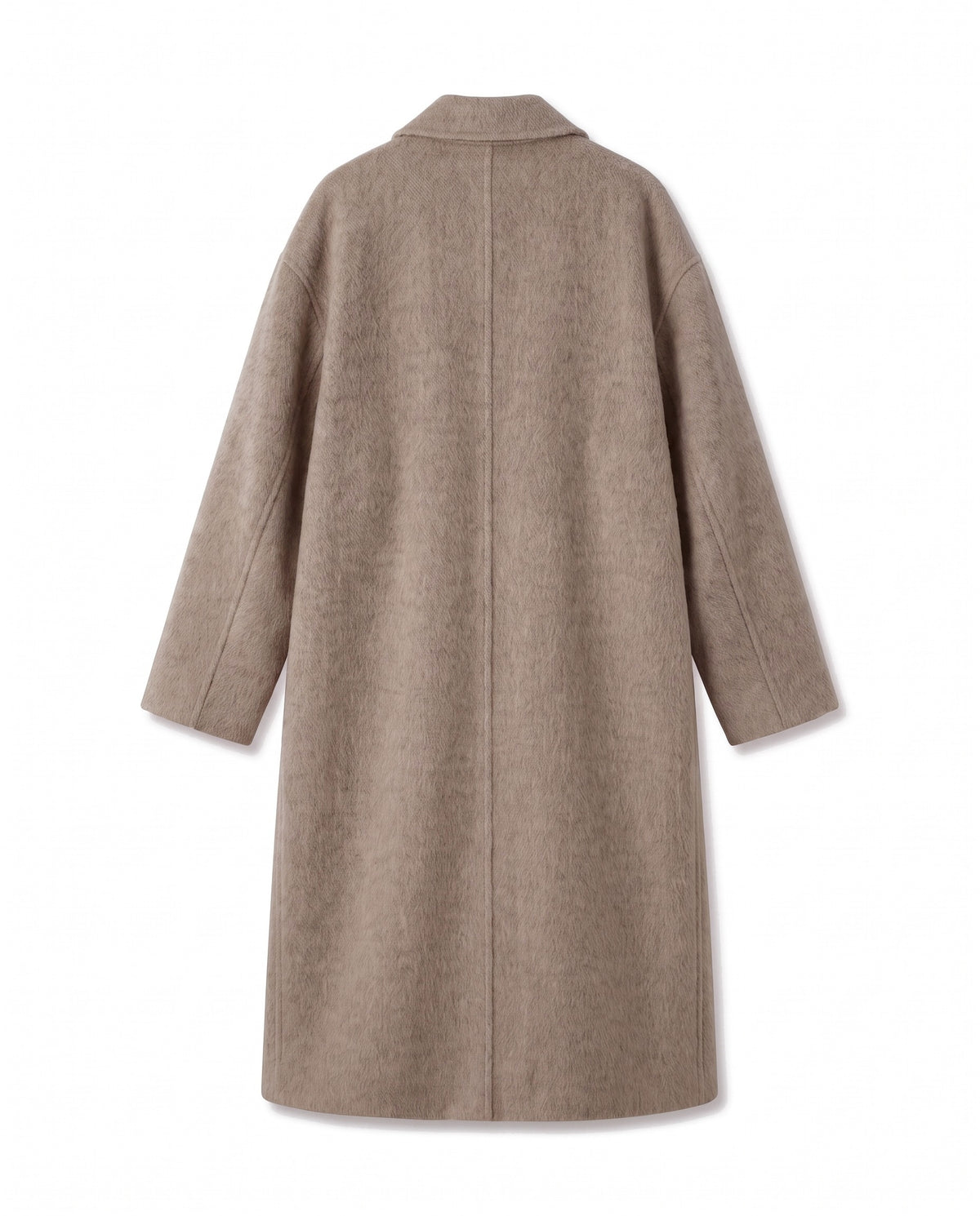 Double-breasted long wool coat – Taupe – product back