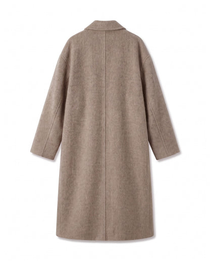 Double-breasted long wool coat – Taupe – product back