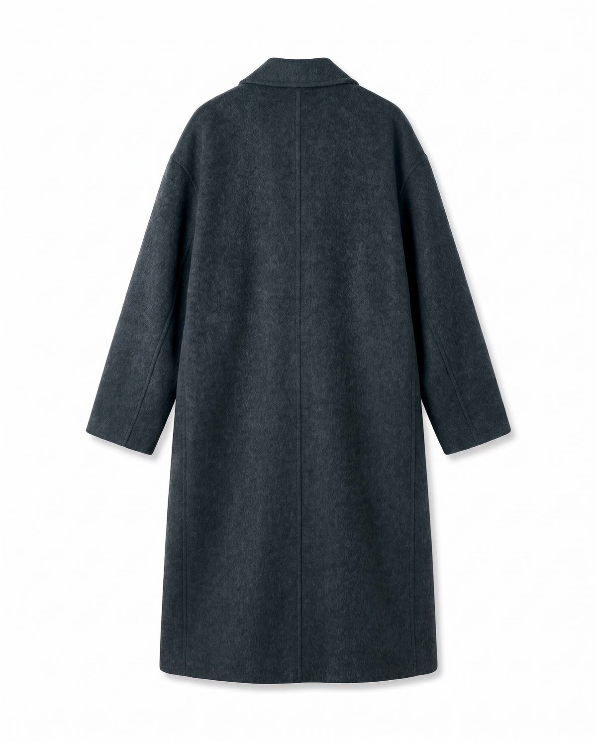 Double-breasted long wool coat – Charcoal – product back