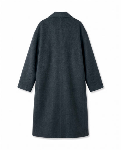 Double-breasted long wool coat – Charcoal – product back