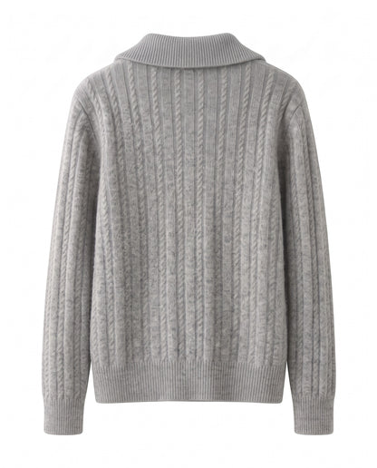 Cable knit jumper with half zip – Light Grey – product back