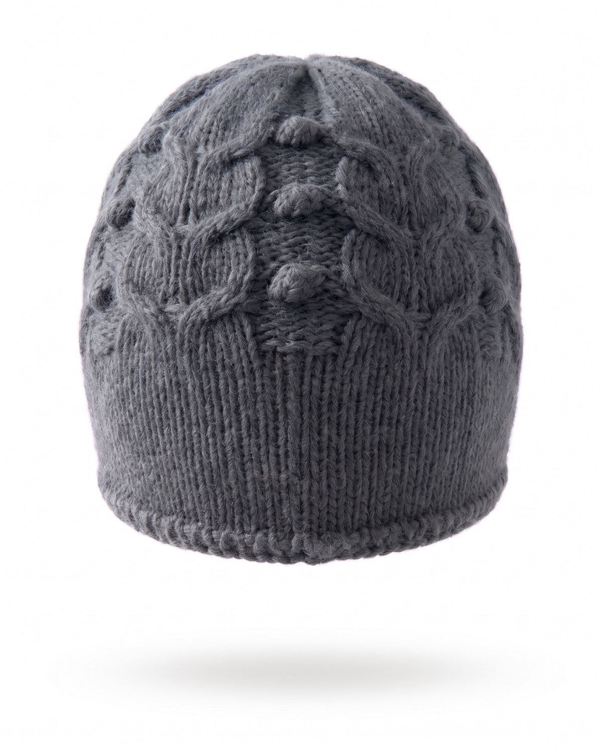 Beanie hat in cable knit cashmere blend – Dark Grey – product back