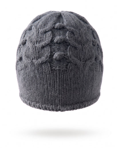 Beanie hat in cable knit cashmere blend – Dark Grey – product back