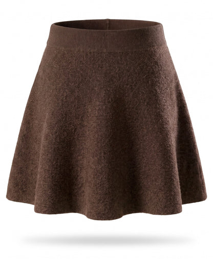 Knitted wool A-line mini skirt – Brown – product back