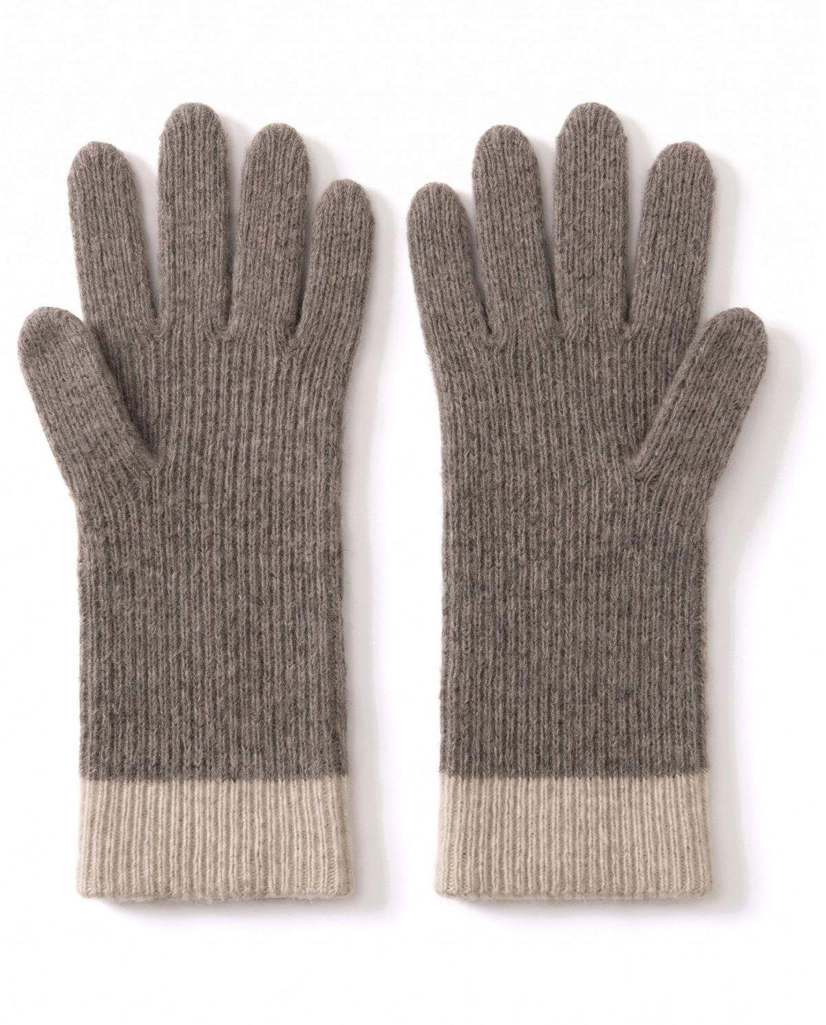 Cashmere cable knit ribbed gloves – Taupe – product back