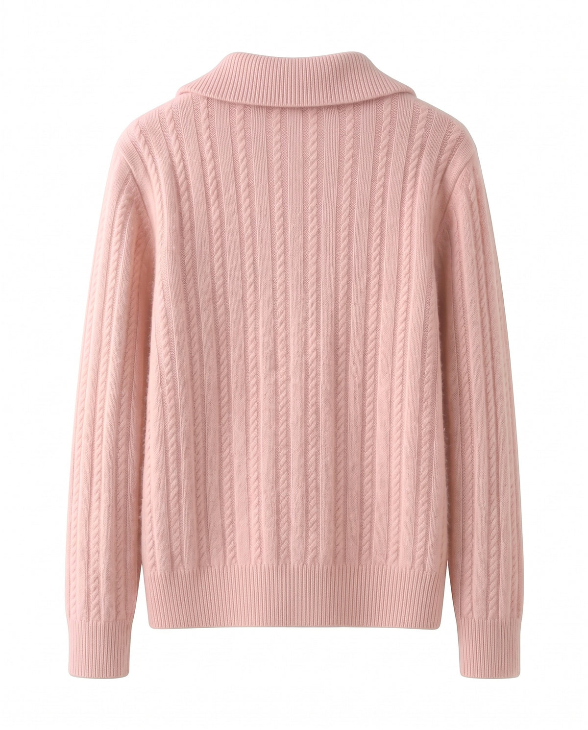 Cable knit jumper with half zip – Pink – product back