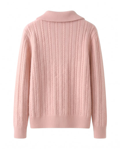 Cable knit jumper with half zip – Pink – product back