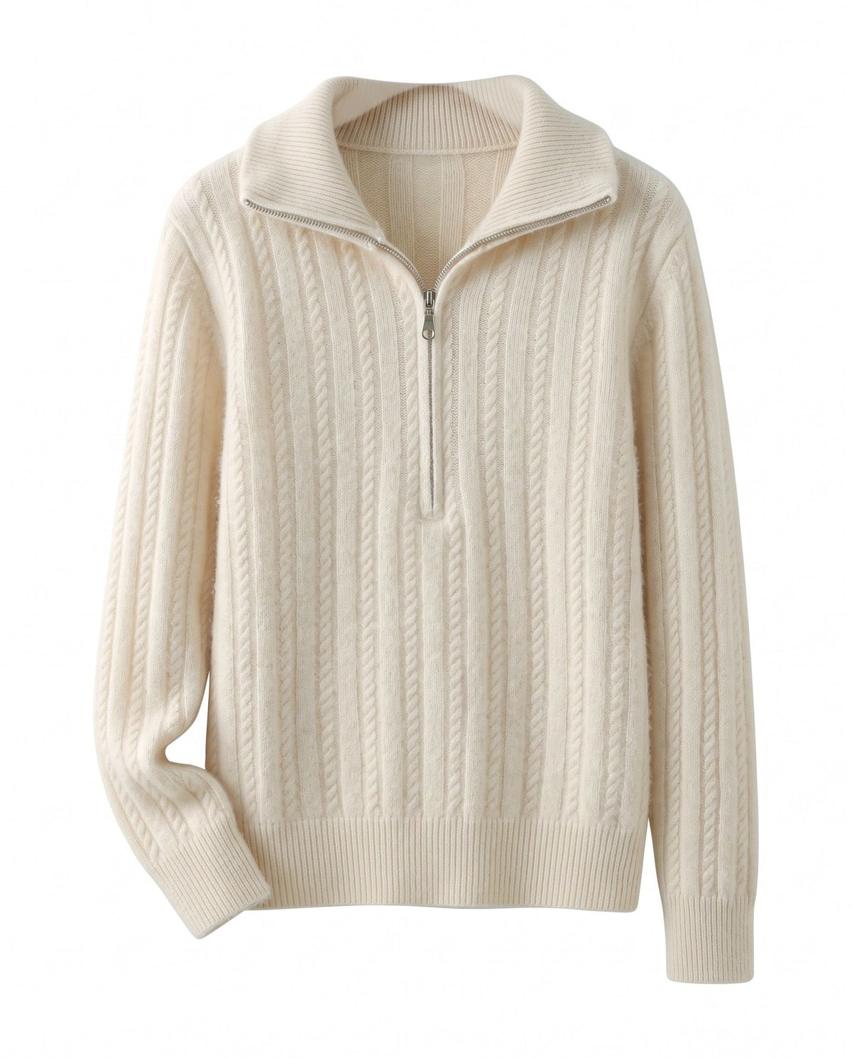 Cable knit jumper with half zip – Cream – product front