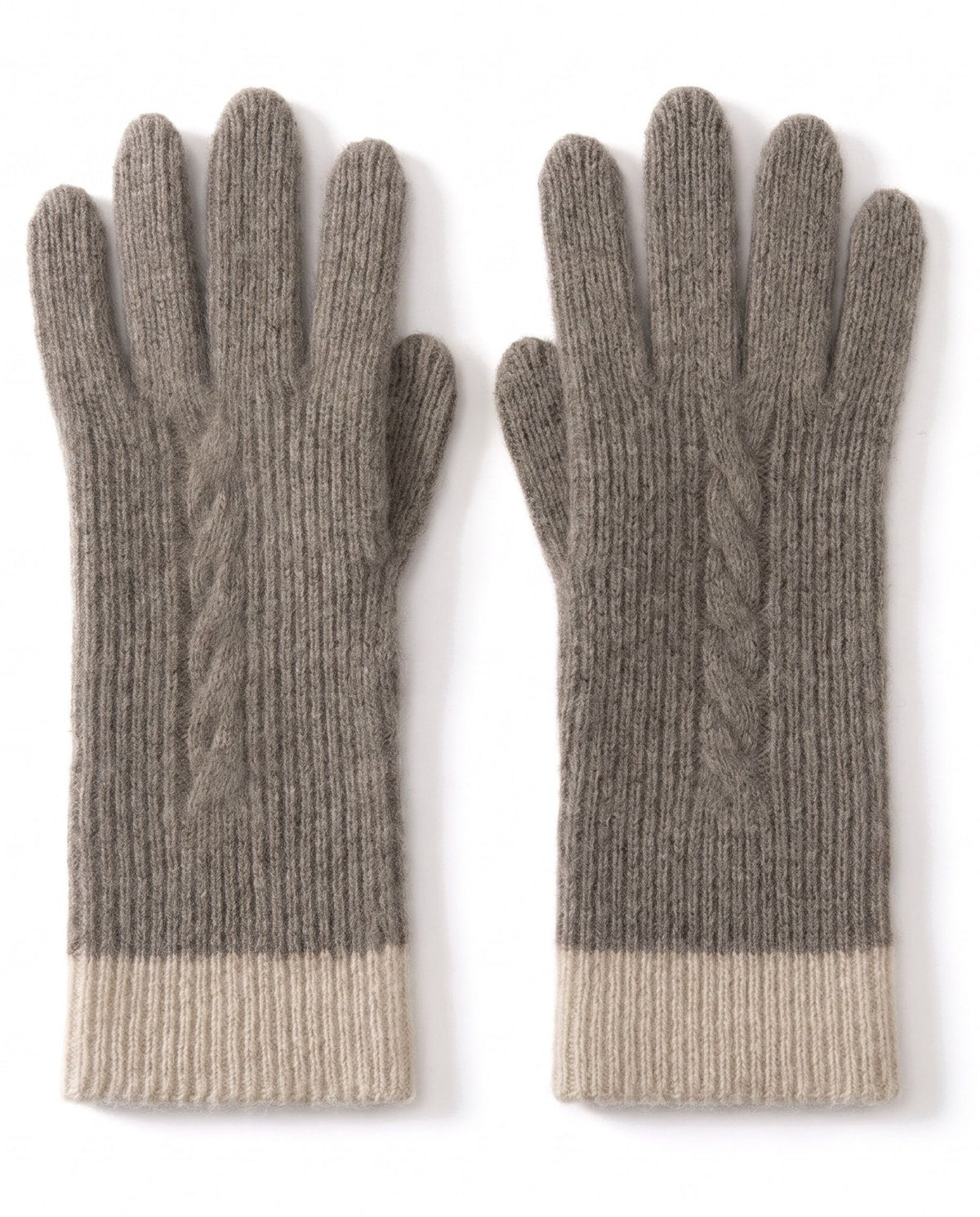 Cashmere cable knit ribbed gloves – Taupe – product front