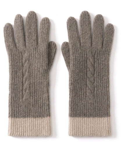 Cashmere cable knit ribbed gloves – Taupe – product front