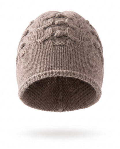 Beanie hat in cable knit cashmere blend – Taupe – product front