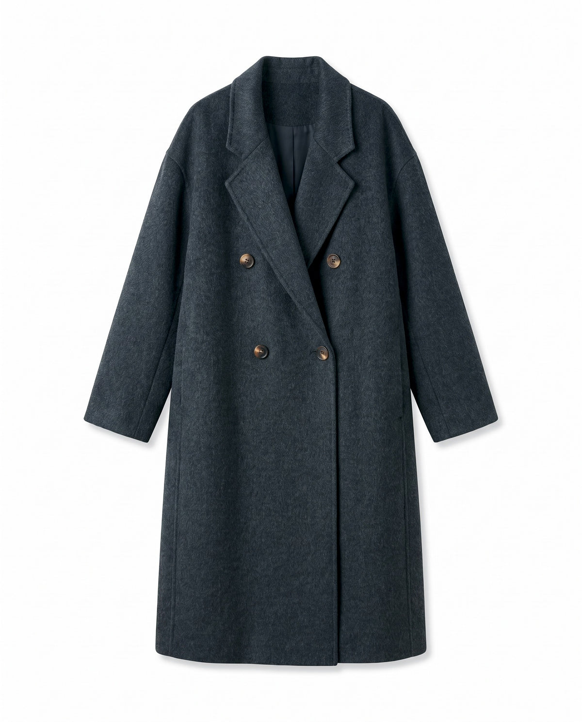 Double-breasted long wool coat – Charcoal – product front