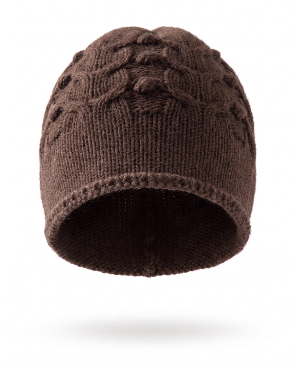 Beanie hat in cable knit cashmere blend – Brown – product front