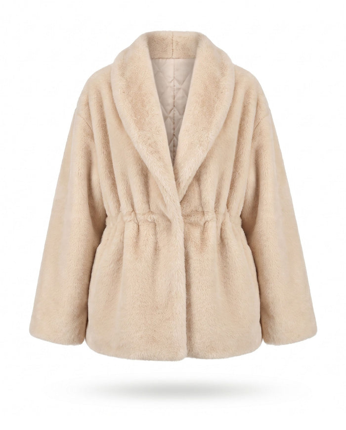 Faux fur coat with cinched waist
