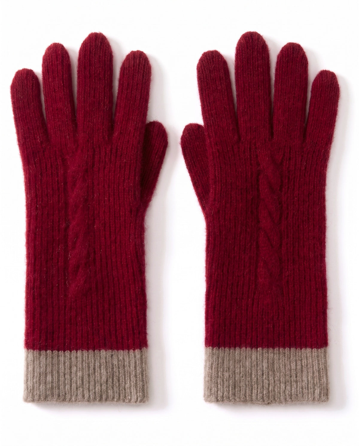 Cashmere cable knit ribbed gloves – Red – product front