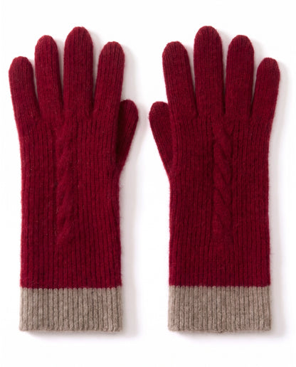 Cashmere cable knit ribbed gloves – Red – product front