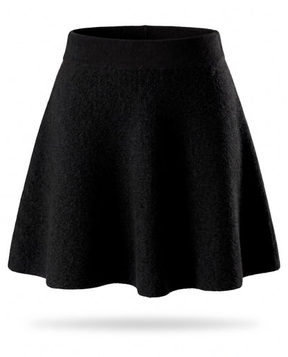 Knitted wool A-line mini skirt – Black – product front