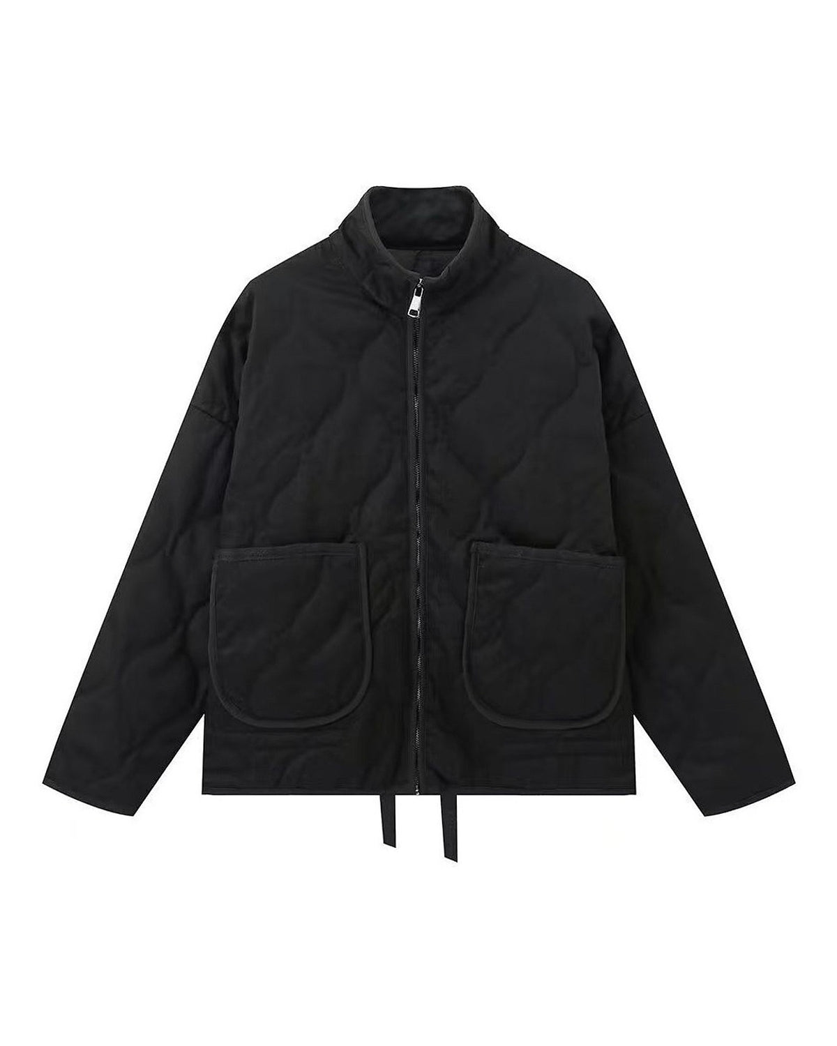 Quilted jacket with stand collar – Black – product front