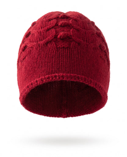 Beanie hat in cable knit cashmere blend – Red – product front