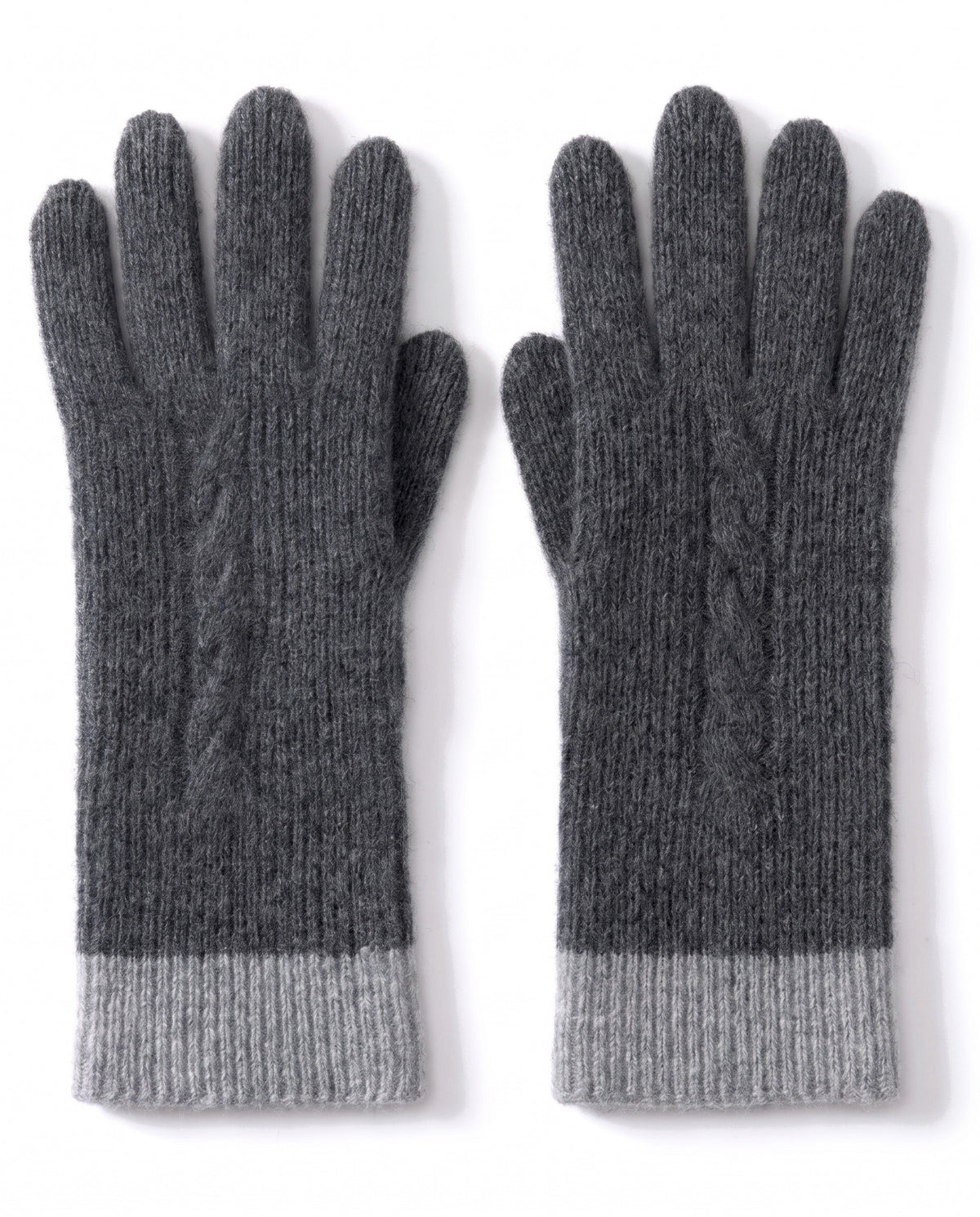 Cashmere cable knit ribbed gloves – Charcoal – product front
