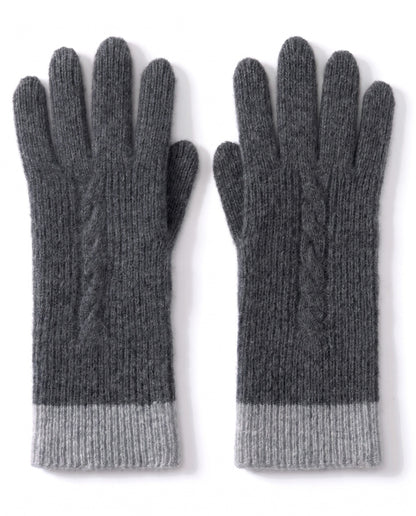 Cashmere cable knit ribbed gloves – Charcoal – product front