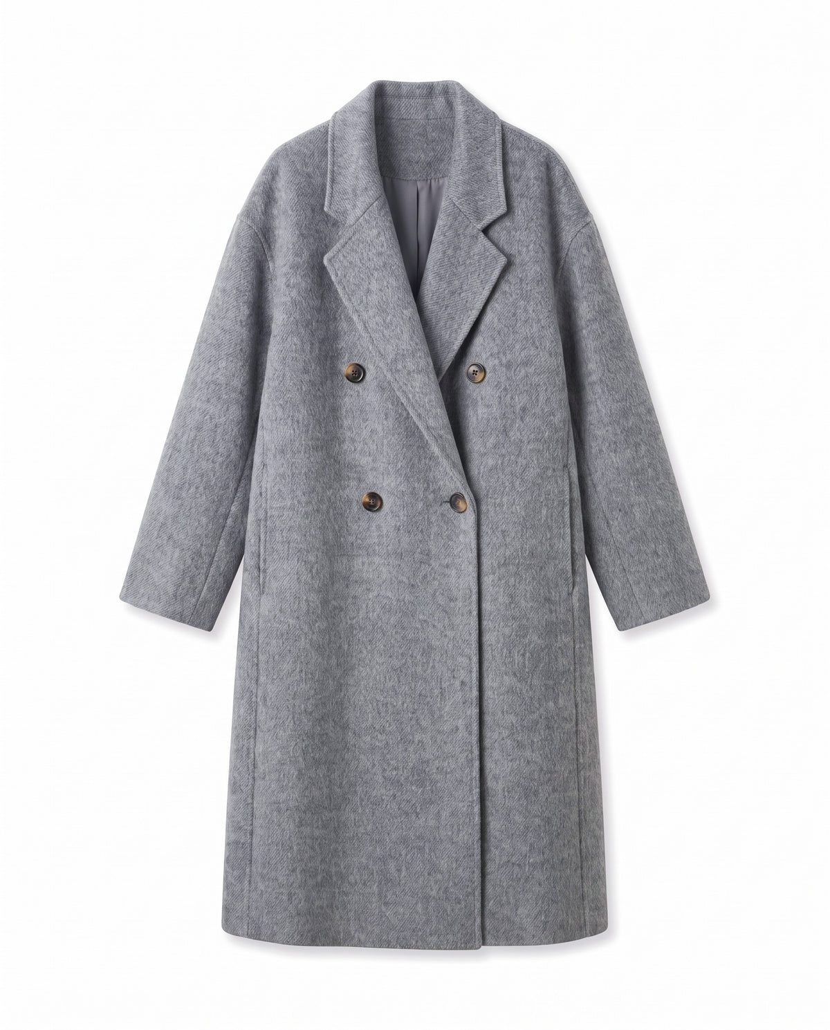Double-breasted long wool coat – Grey – product front