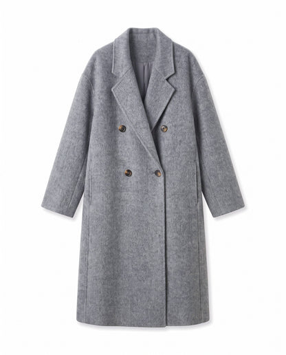 Double-breasted long wool coat – Grey – product front