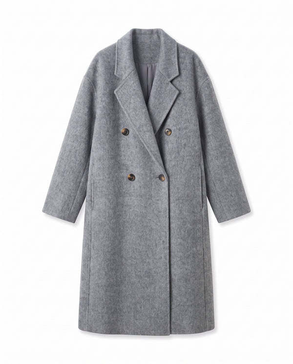Double-breasted long wool coat
