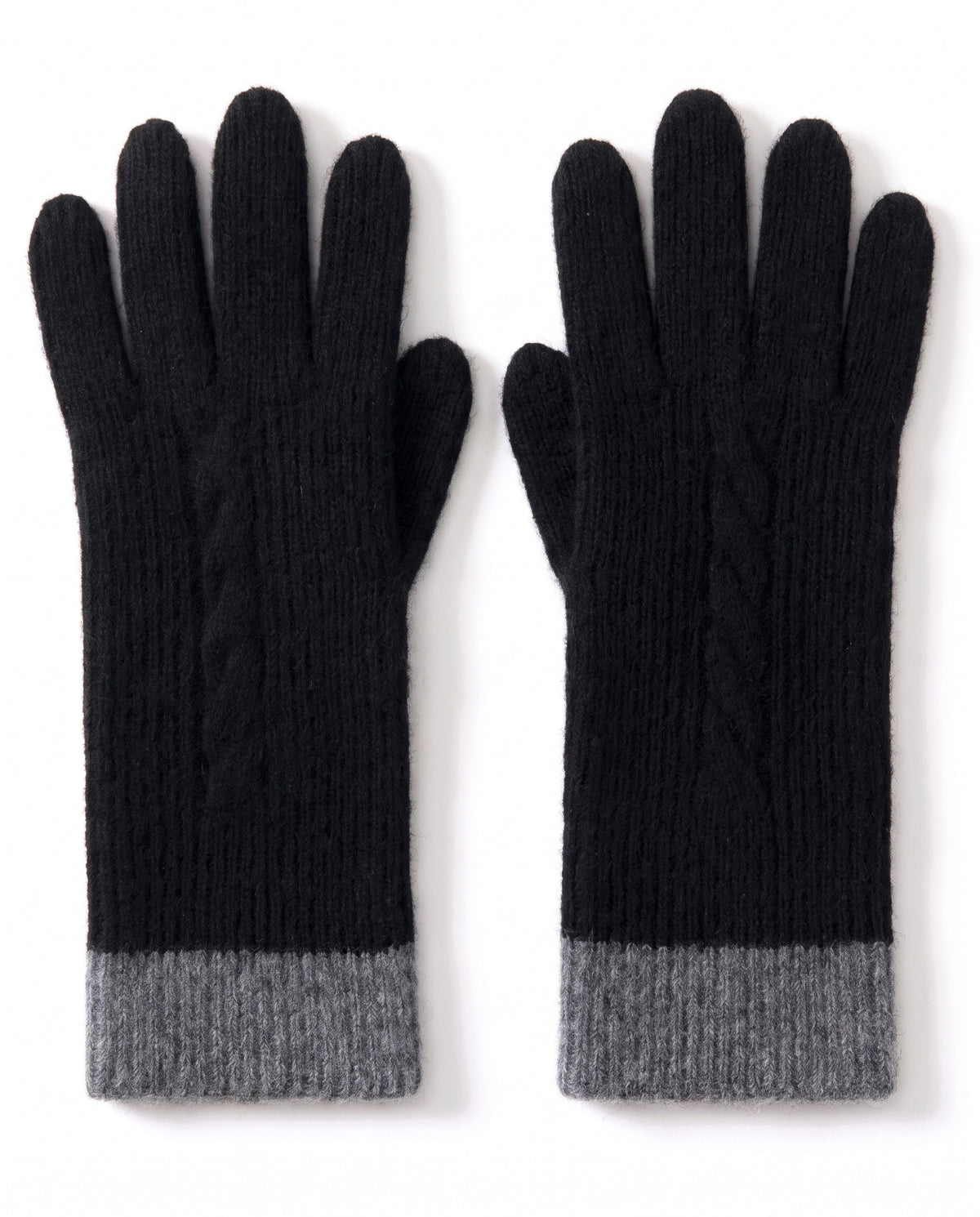 Cashmere cable knit ribbed gloves – Black – product front