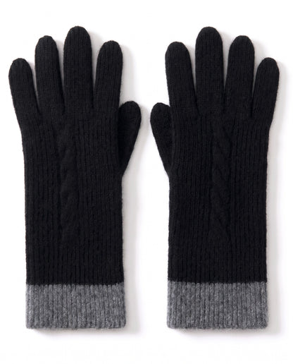 Cashmere cable knit ribbed gloves – Black – product front
